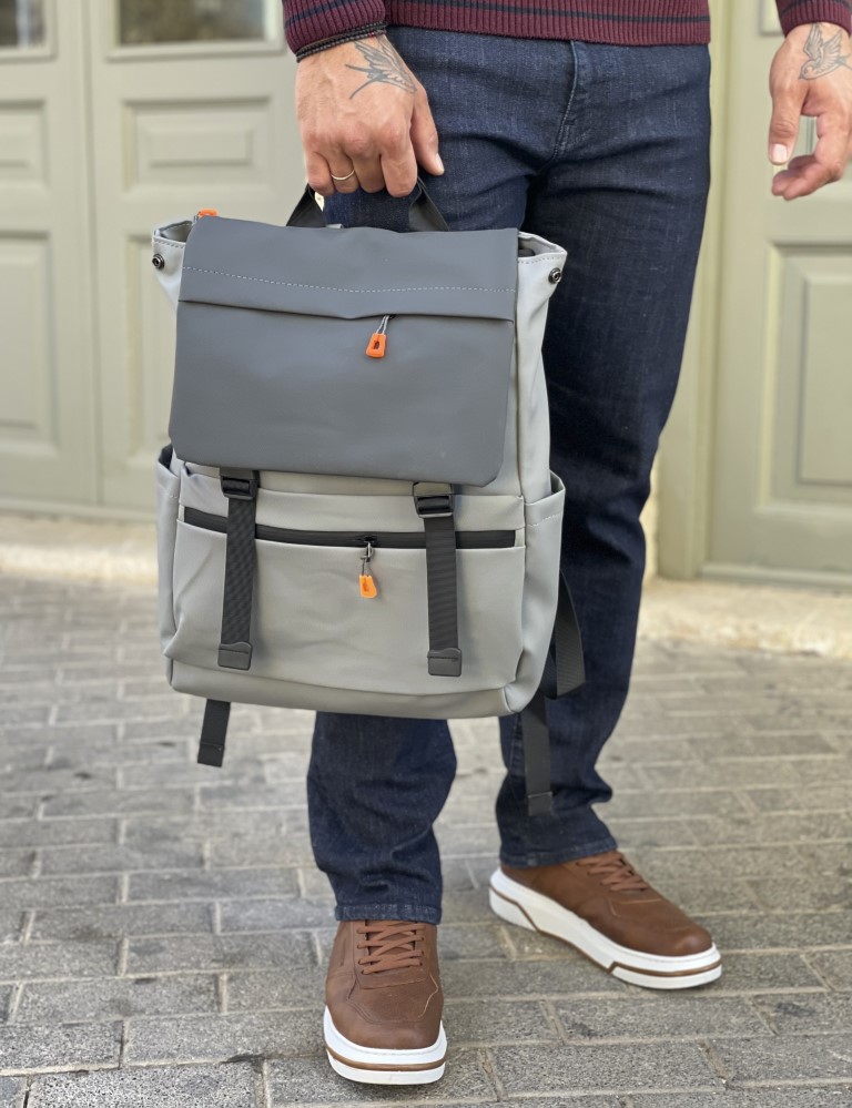 Ανδρικό γκρι ανοιχτό αδιάβροχο σακίδιο με καπάκι 5312 φωτογραφία